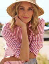 MARY Red and White Textured Stripe, Italian Classic Linen