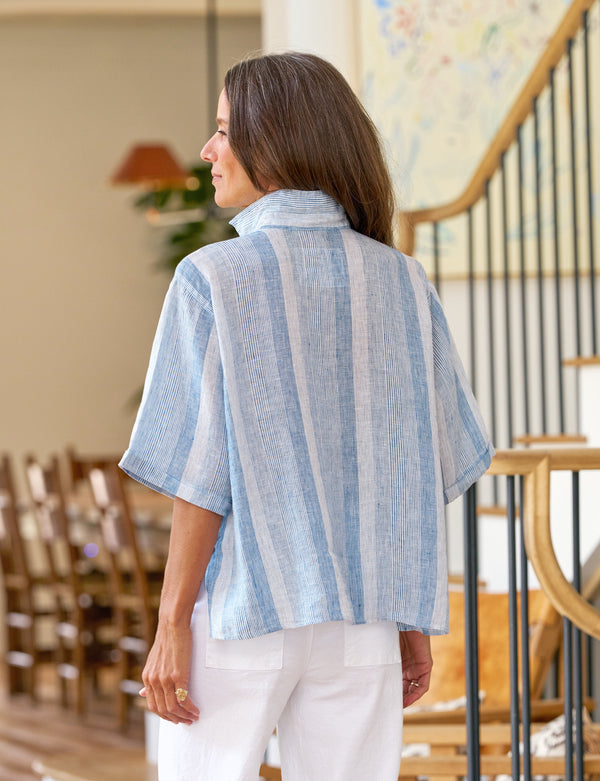 ROSIE Blue Multi Stripe, Italian Classic Linen