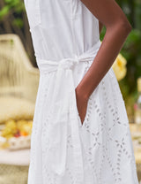 GRACE SLEEVELESS DRESS White, Eyelet Cotton
