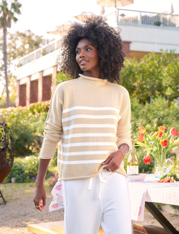 MONTEREY Sand with White Stripe, Pure Italian Cotton