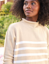 MONTEREY Sand with White Stripe, Pure Italian Cotton